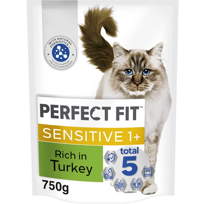 Perfect Fit Sensitive Adult Dry Cat Food Turkey 750g