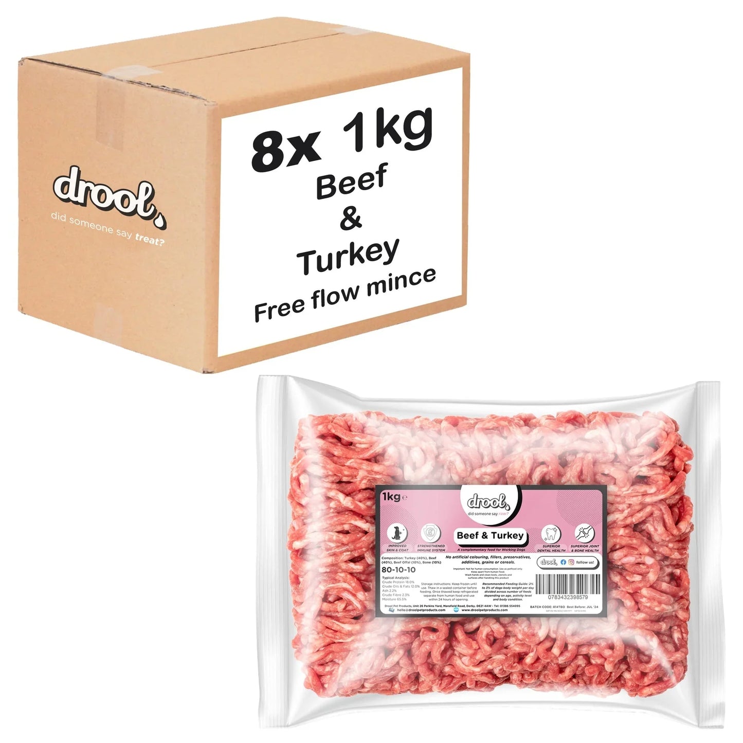 Drool Mince Freeflow Beef & Turkey 1kg