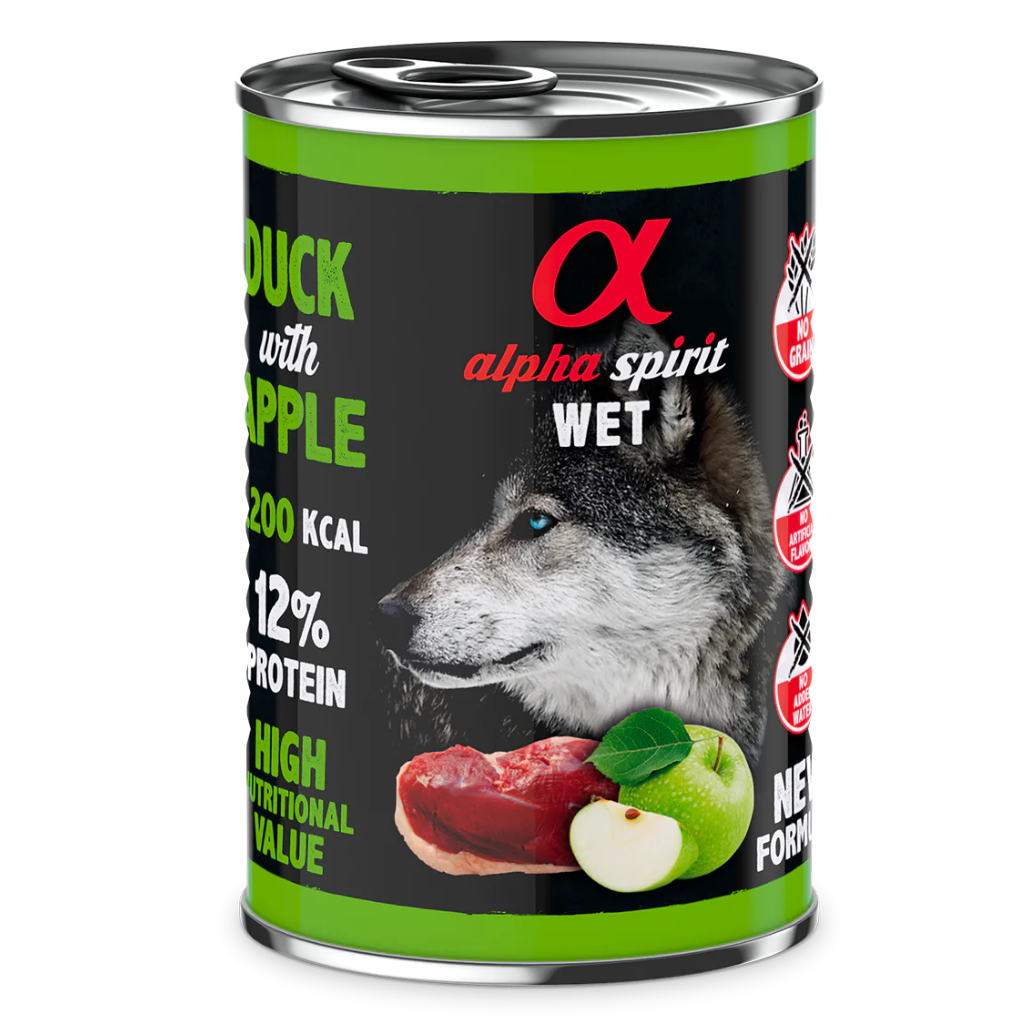 Alpha Spirit Duck with Green Apple (6 x 400g) Complete Wet Canned Dog Food (6 x 400g) - North East Pet Shop