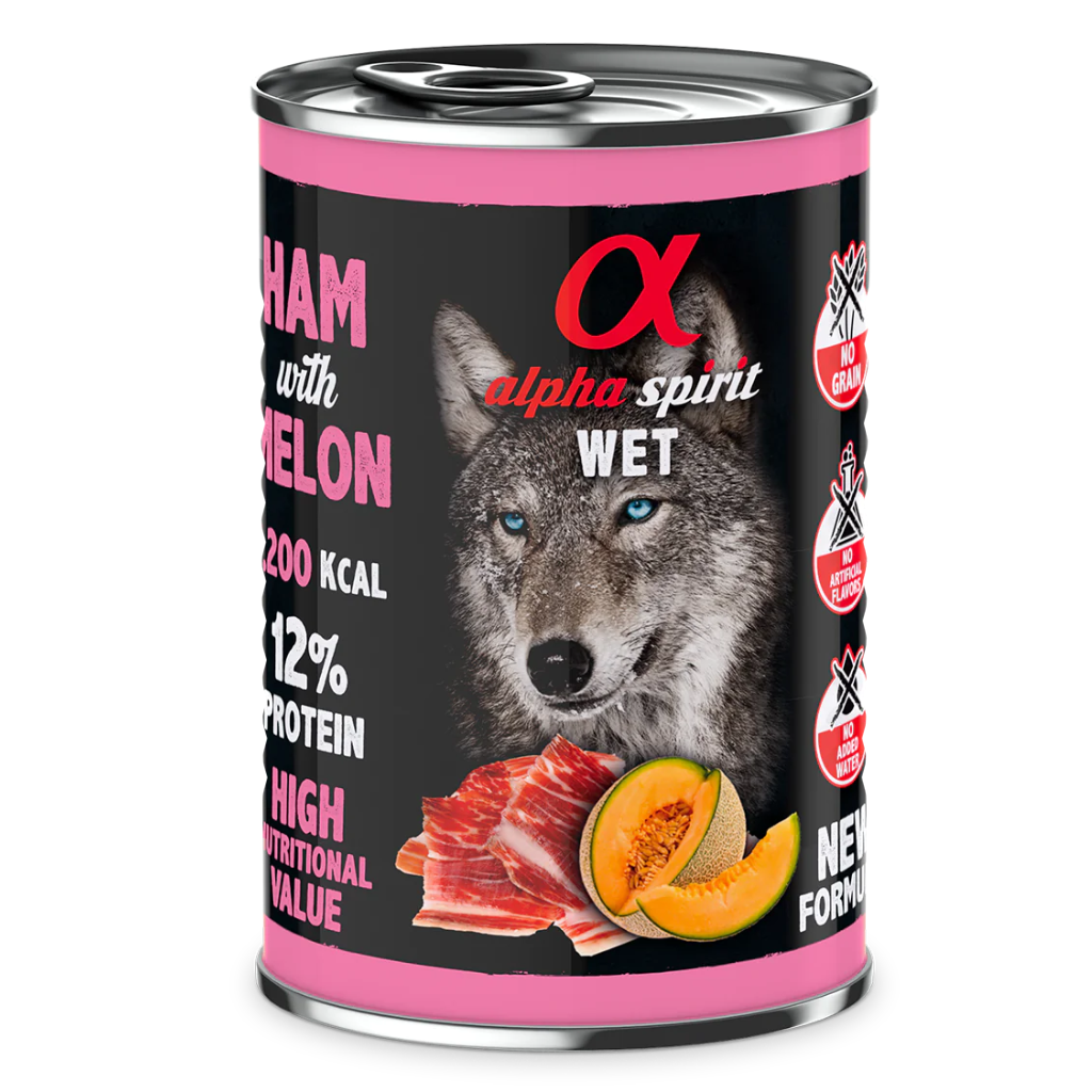 Alpha Spirit Ham with Melon Complete Wet Canned Dog Food (6 x 400g) - North East Pet Shop