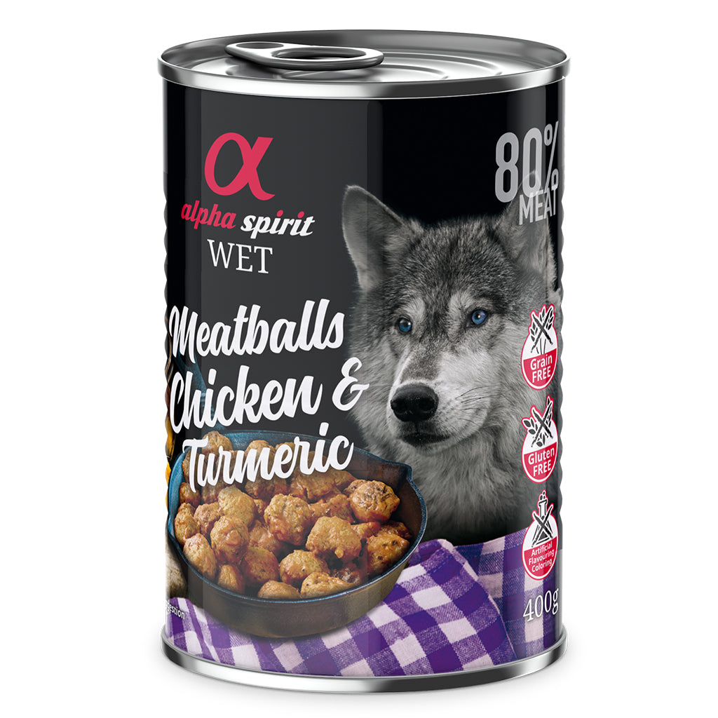 Alpha Spirit Chicken with Turmeric Canned Meatballs for Dogs (6 x 400g) - North East Pet Shop