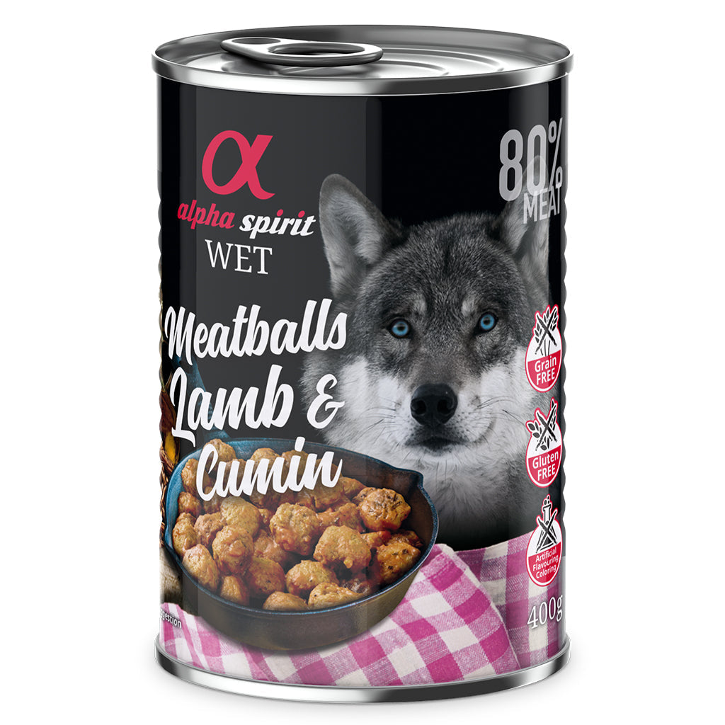 Alpha Spirit Lamb with Cumin Canned Meatballs for Dogs (6 x 400g) - North East Pet Shop