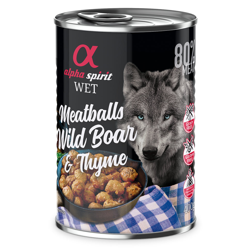 Alpha Spirit Wild Boar with Thyme Canned Meatballs for Dogs (6 x 400g) - North East Pet Shop
