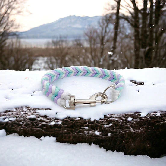 Mint Periwinkle - Handmade Paracord Dog Collar - Small 9-12" / Nickel / Normal Clasp