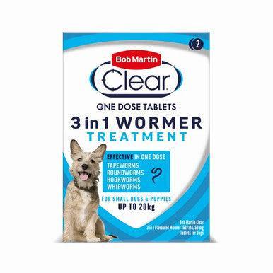 Bob Martin Clear 3 in 1 Wormer for Dogs 3kg - 20kg (2Tabs)