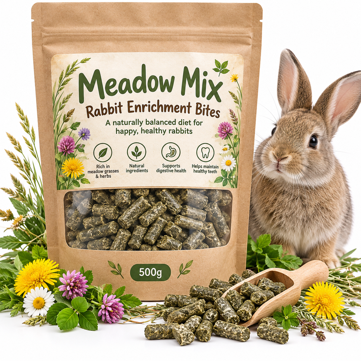 Meadow Mix Rabbit Enrichment Bites – 500g bag product image