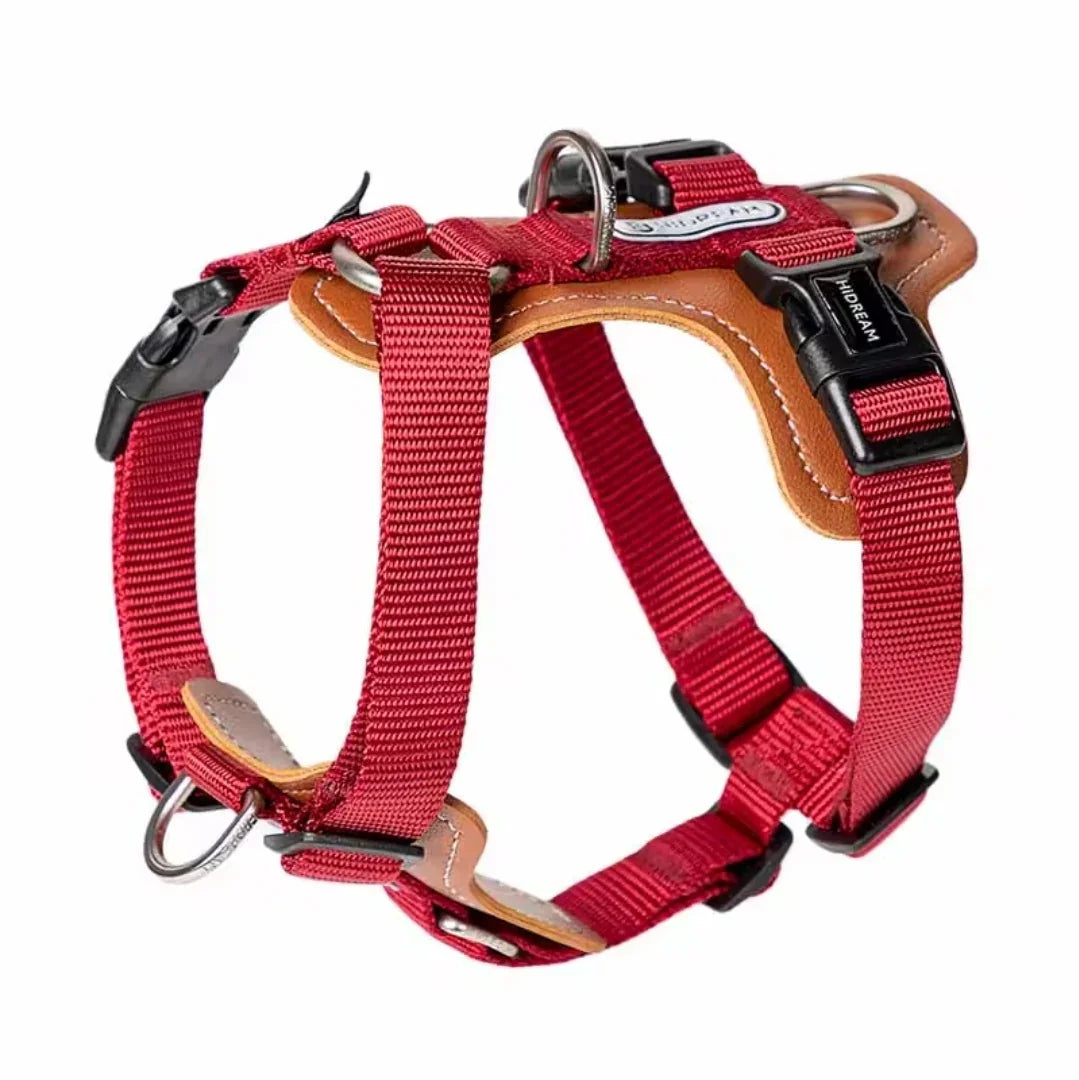 MySudui No Pull Leather Dog Harness - Red / Small 33 48cm Chest