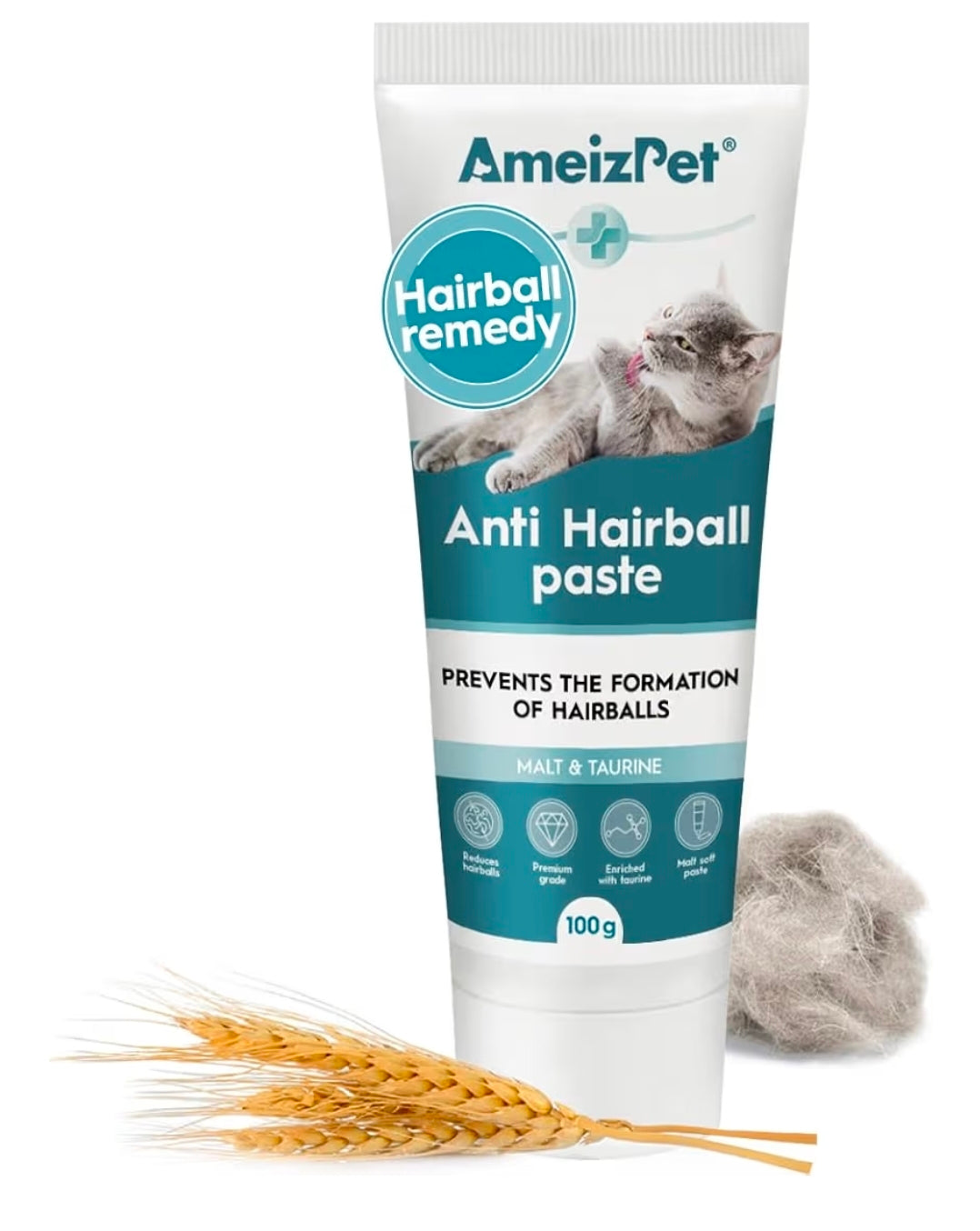 AmeizPet Hairball Remedy for Cats, Anti-Hairball Malt Paste for Pet Fur, Treatment for Long & Short Fur Cats, 100g