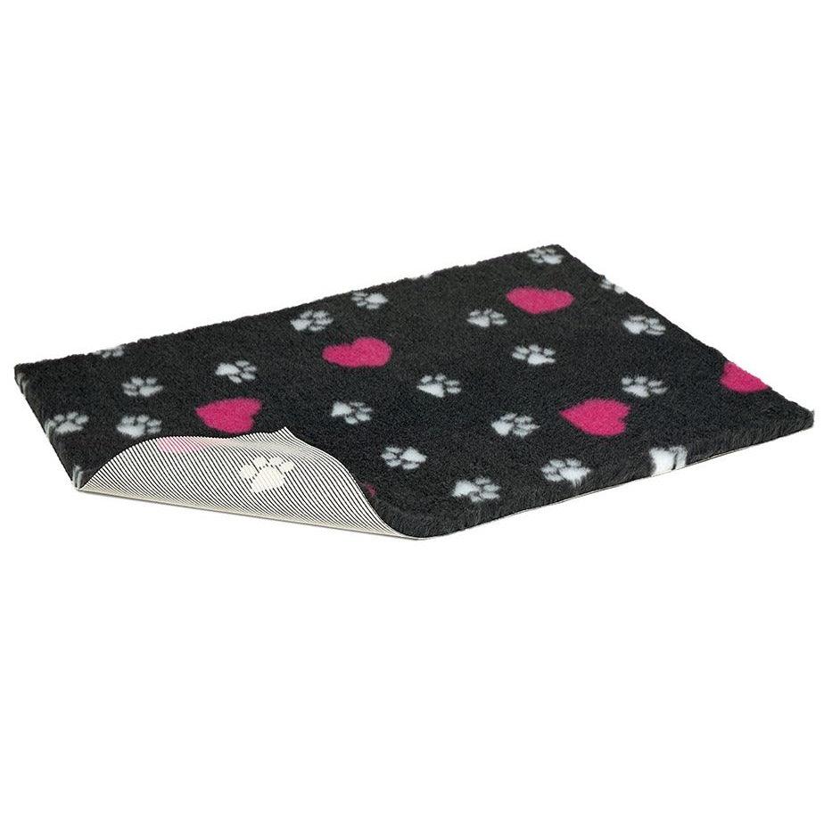 VetBed Nonslip Charcoal with Cerise Hearts & White Paws 91cm x 61cm - North East Pet Shop Petlife
