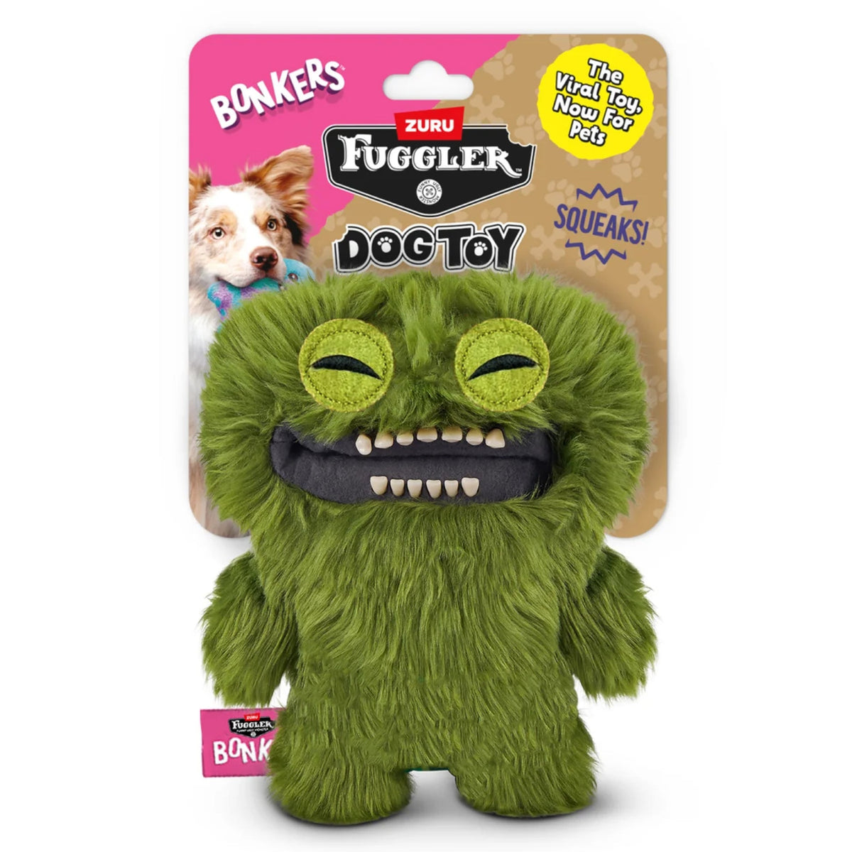 BONKERS Fuggler Count Underoo Mcgoo Green plush dog toy – one of four possible mystery bundle designs