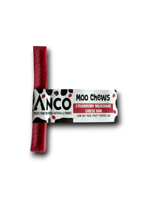ZanCo Moo Chews Strawberry Milkshake Cheese Bar dog treat with low fat and dental aid