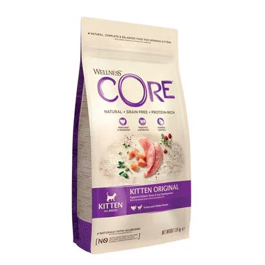 Wellness CORE natural grain-free protein-rich kitten food bag with chicken and salmon, 3.5 lb