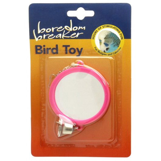 Boredom Breaker Budgie & Canary Round Mirror W/bell 3"