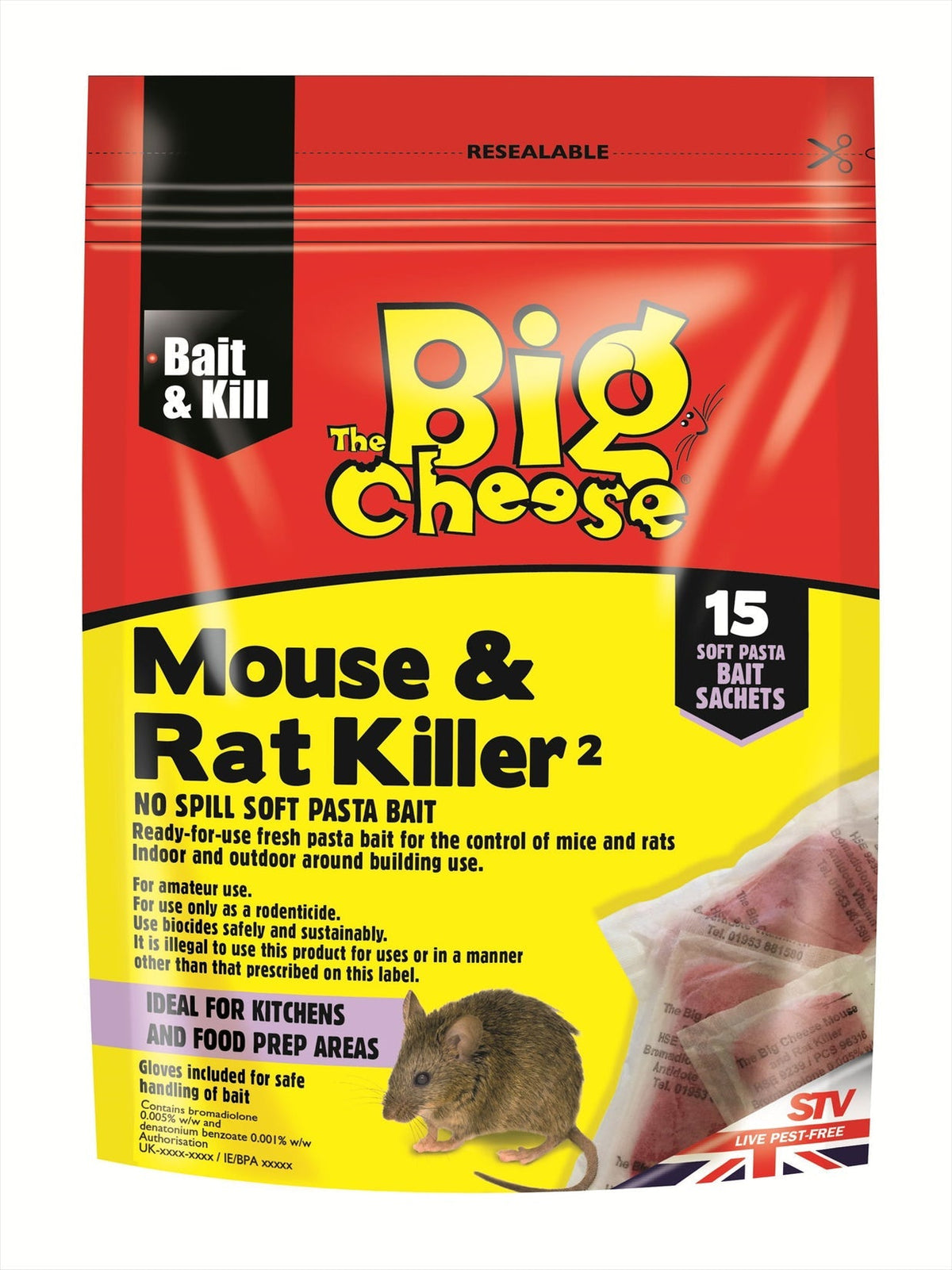 The Big Cheese Mouse and Rat Killer Past Sachets 15 Pack