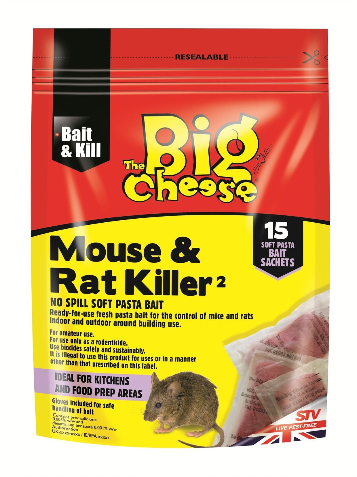 The Big Cheese Mouse and Rat Killer Past Sachets 15 Pack