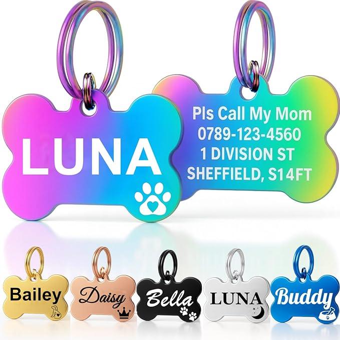 Personalised Pet Tag - Stainless Steel - Scratch Resistant - Multi / Bone / Small