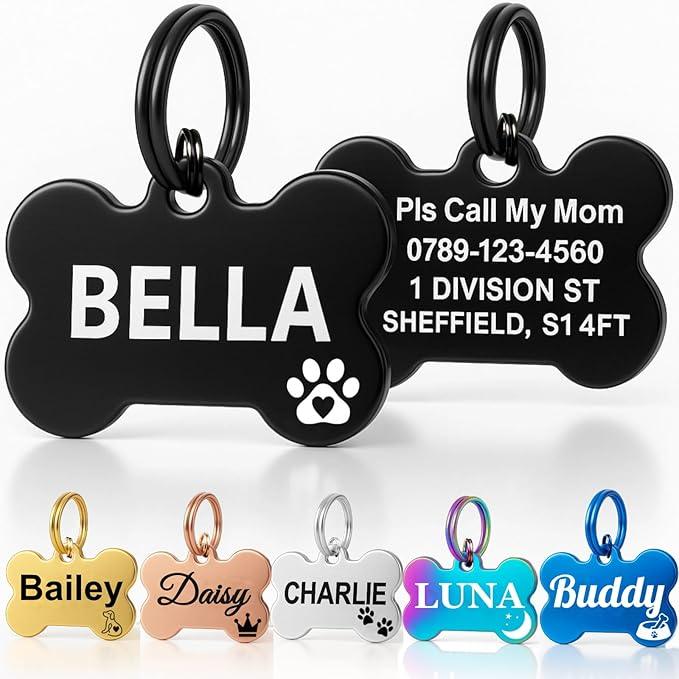 Personalised Pet Tag - Stainless Steel - Scratch Resistant - Multi / Bone / Large