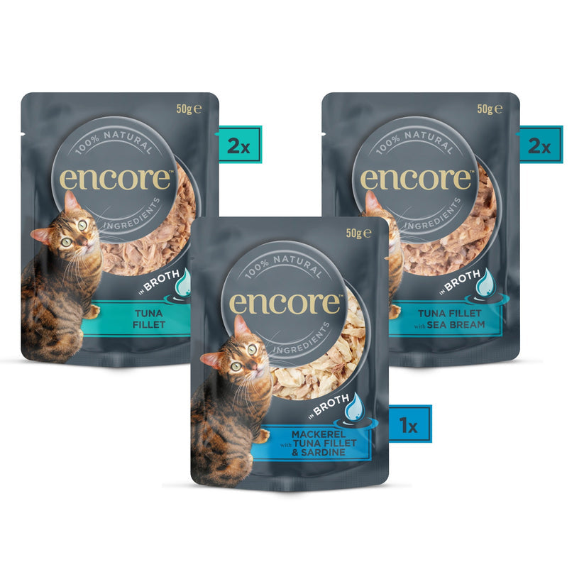 Encore Adult Wet Cat Food Pouch Fish Selection in Broth 5x50g
