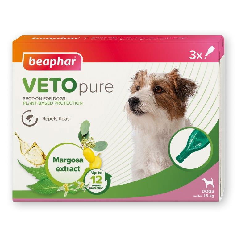 Beaphar VETOpure Plant-Based Protection Flea Spot-On for Dogs under 15kg 3 Pipettes