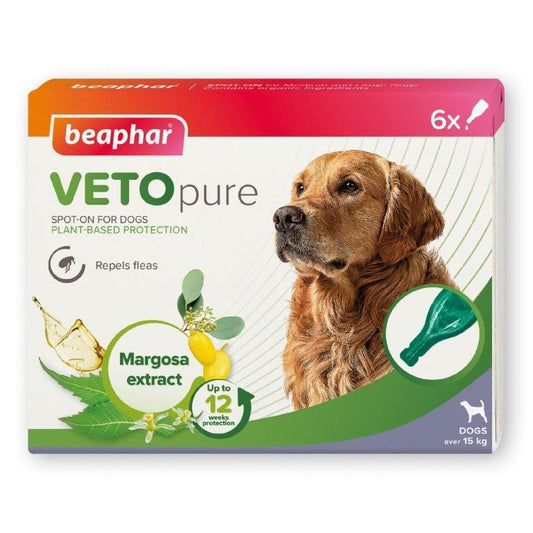 Beaphar VETOpure Plant-Based Protection Flea Spot-On for Dogs over 15kg 6 Pipettes
