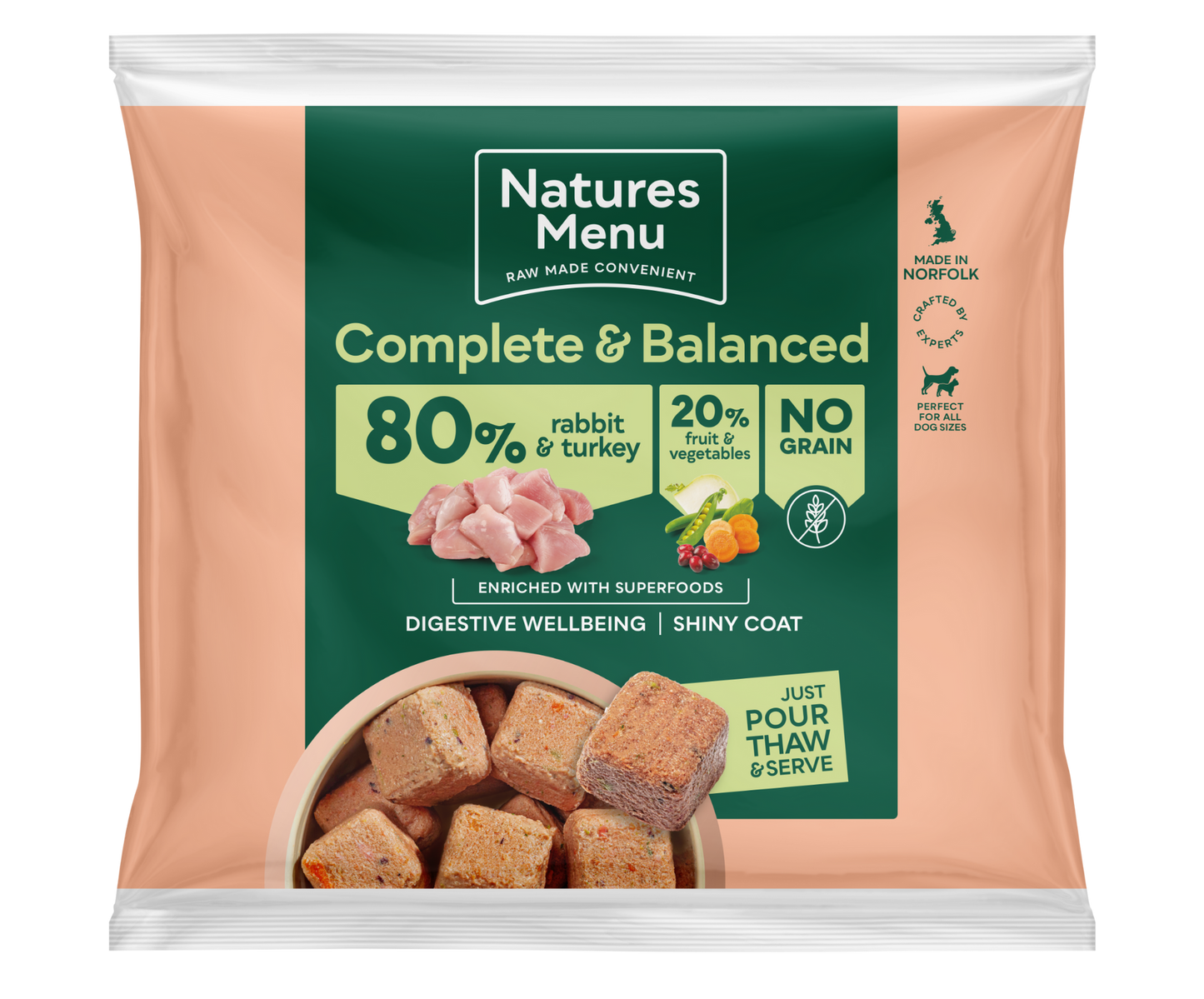 Natures Menu 80/20 Rabbit and Turkey Nuggets with Superfoods 1kg