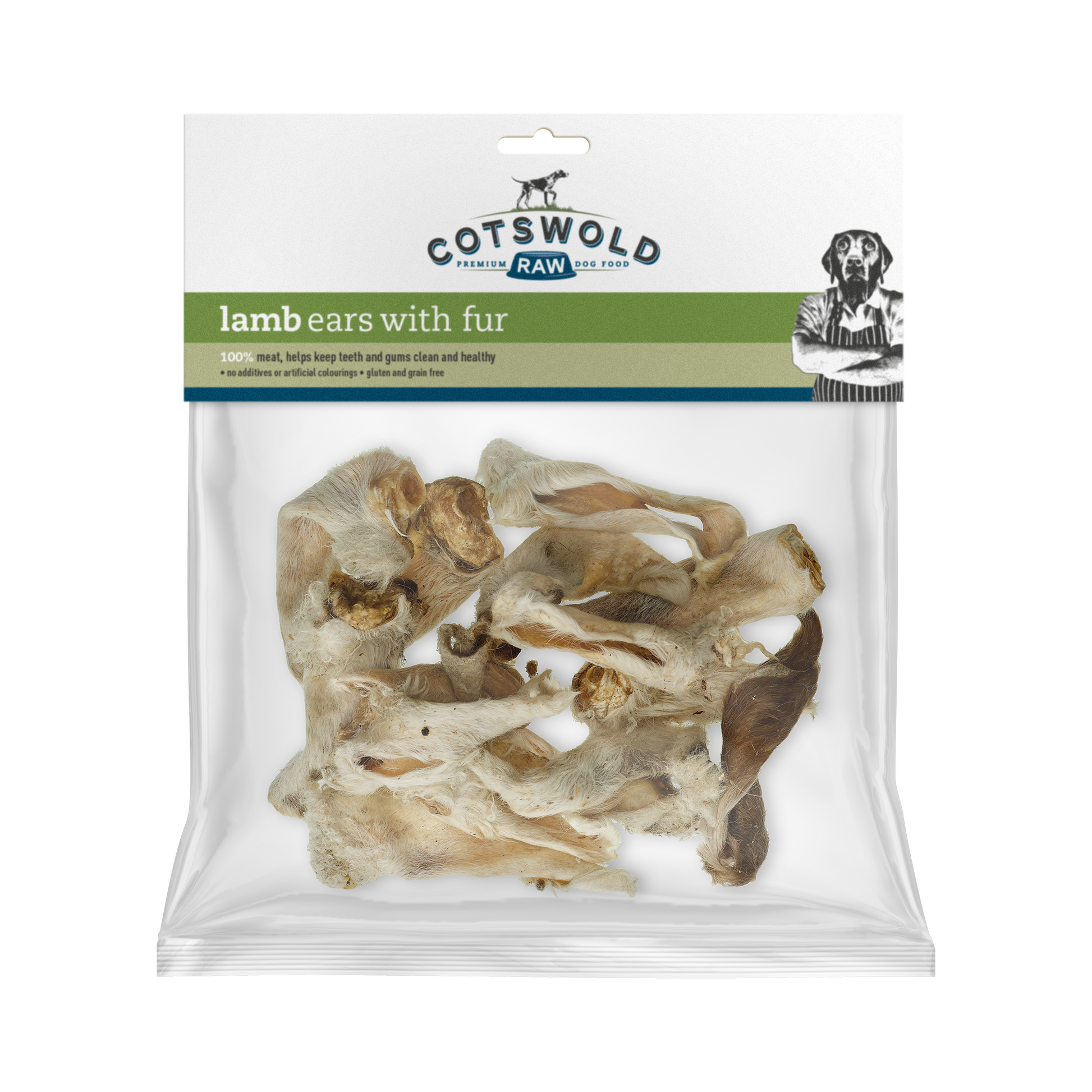 Cotswold Raw Natural Dried Treat Lamb Ears with Fur 150g