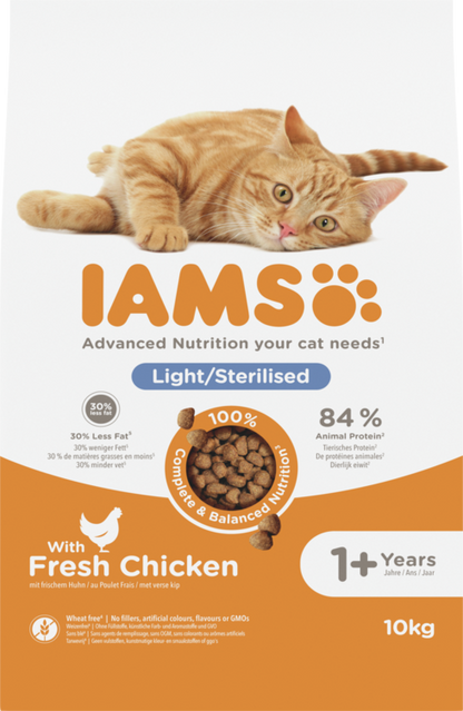 IAMS Advanced Nutrition Light/Sterilised Cat Food with Fresh Chicken 10kg