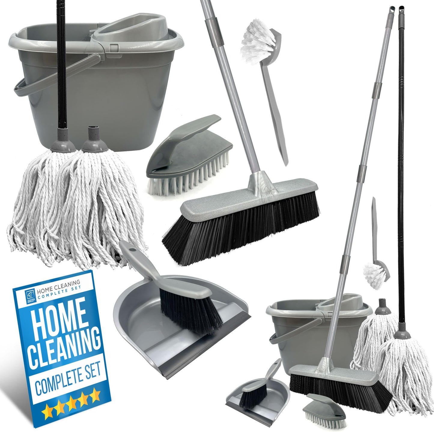 Complete Household Cleaning Kit – Broom, Mop, Bucket & Brushes
