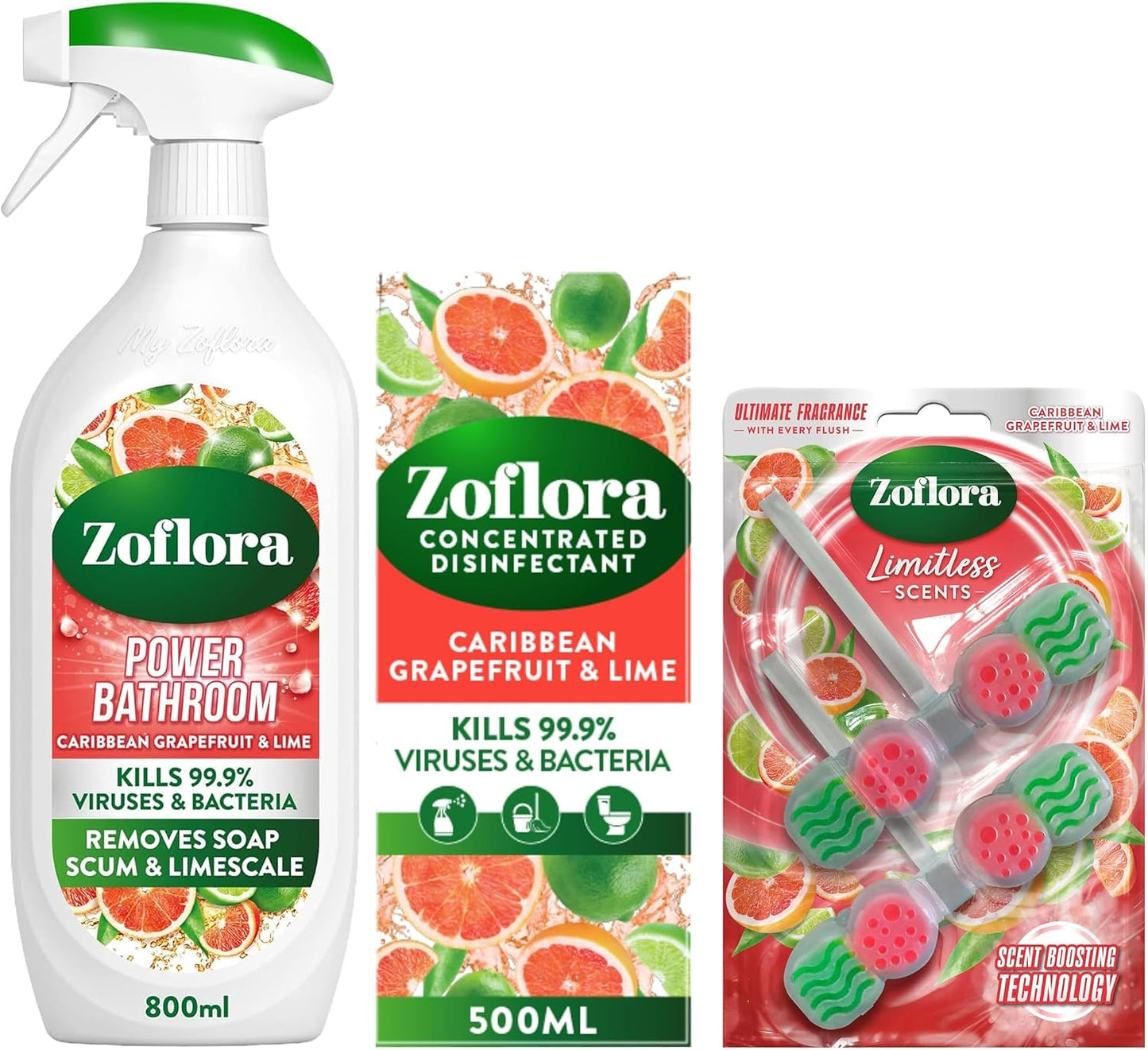Zoflora Caribbean Grapefruit & Lime Bathroom Cleaning Bundle – 3 Piece