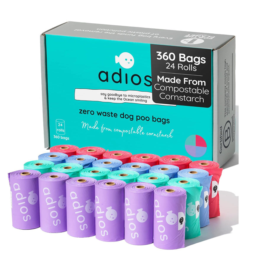 Compostable Dog Poo Bags - With Handles - 4 Rolls (60 Bags) - Rainbow