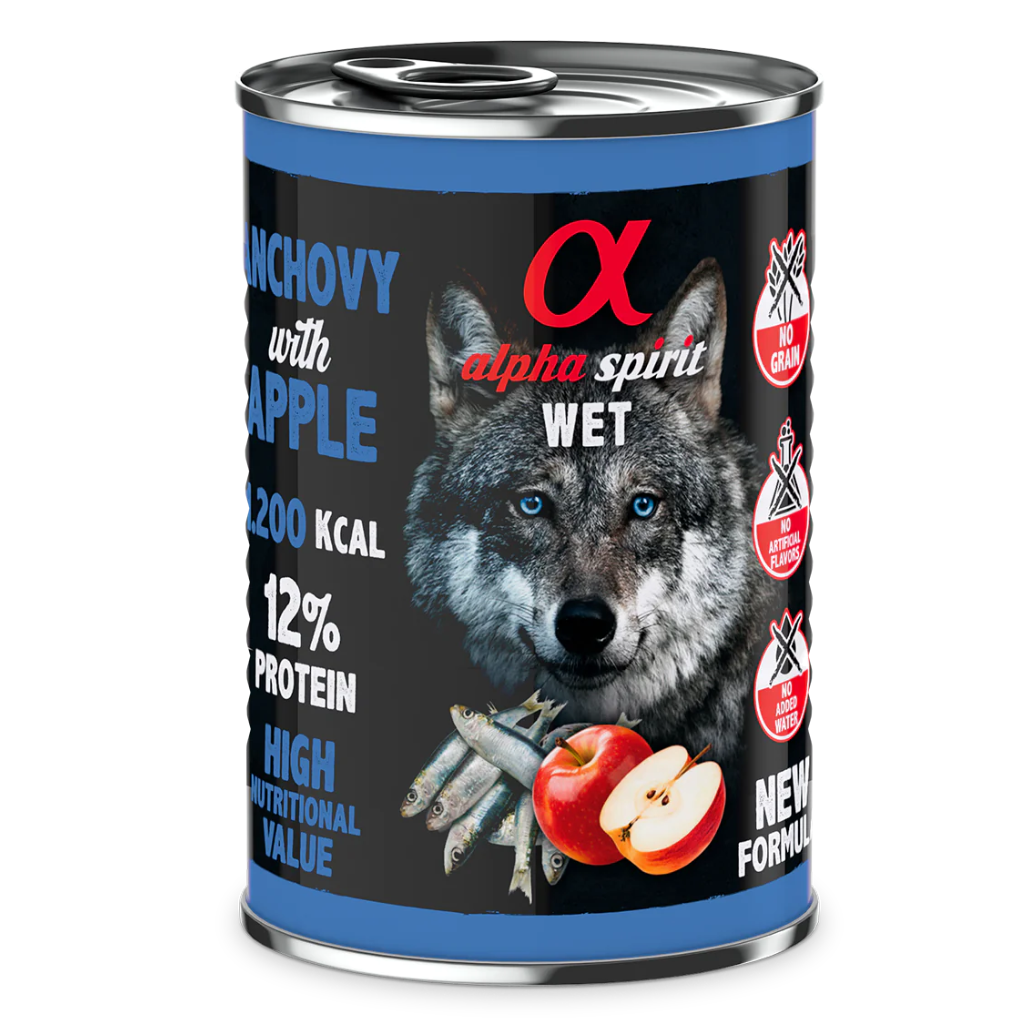 Alpha Spirit Anchovy with Red Apple Complete Wet Canned Dog Food (6 x 400g) - North East Pet Shop