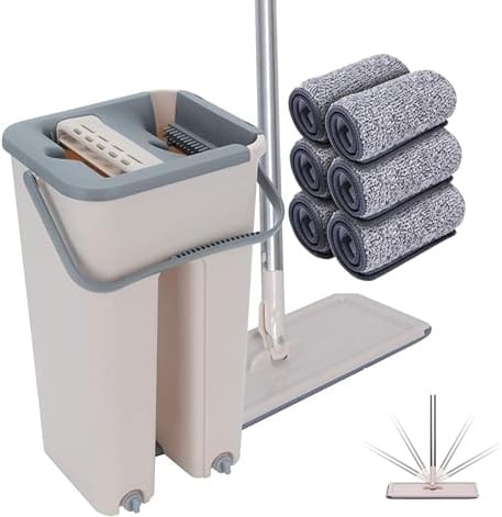 SWISSPACK Flat Mop & Bucket Set – 6 Microfibre Pads