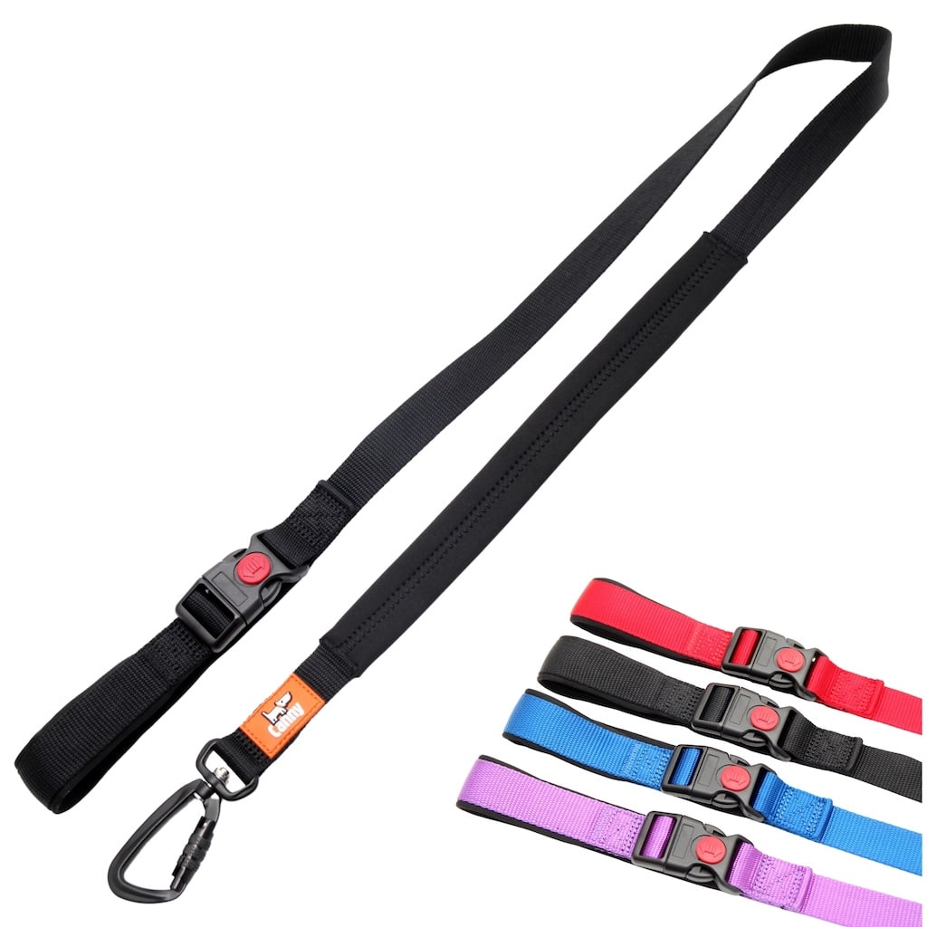 Canny CONNECT Lockable Lead - Black / Medium/large dog - 25mm width 120cm length / Locking carabiner
