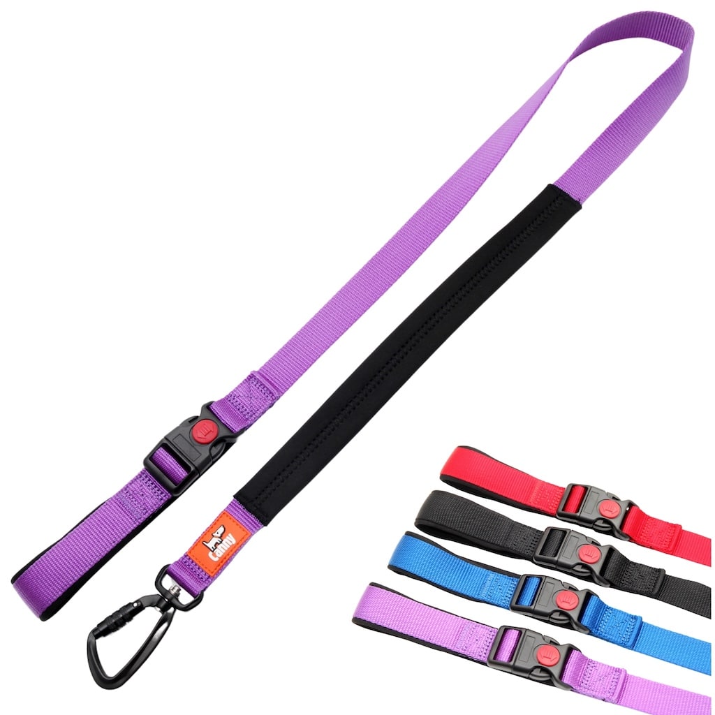 Canny CONNECT Lockable Lead - Black / Medium/large dog - 25mm width 120cm length / Brushed steel