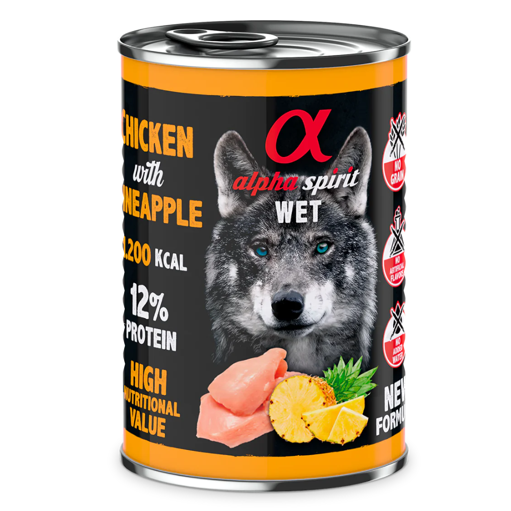 Alpha Spirit Chicken with Pineapple Complete Wet Canned Dog Food (6 x 400g) - North East Pet Shop