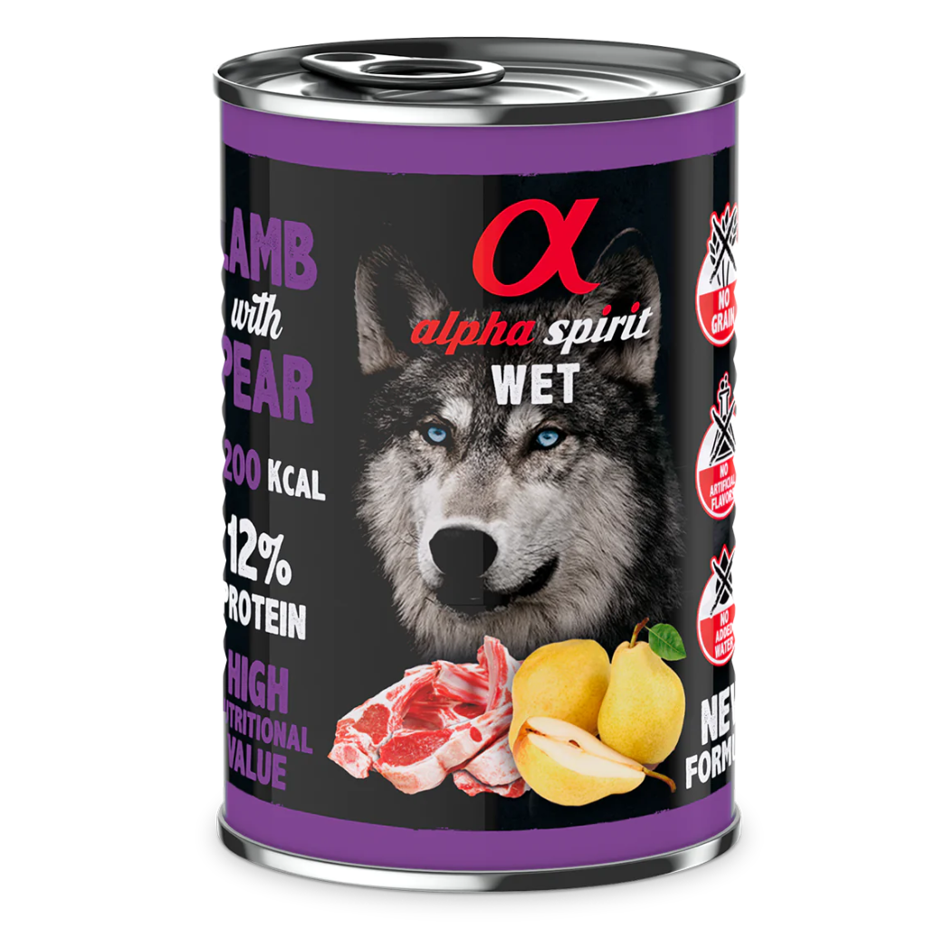 Alpha Spirit Lamb with Pear Complete Wet Canned Dog Food (6 x 400g) - North East Pet Shop