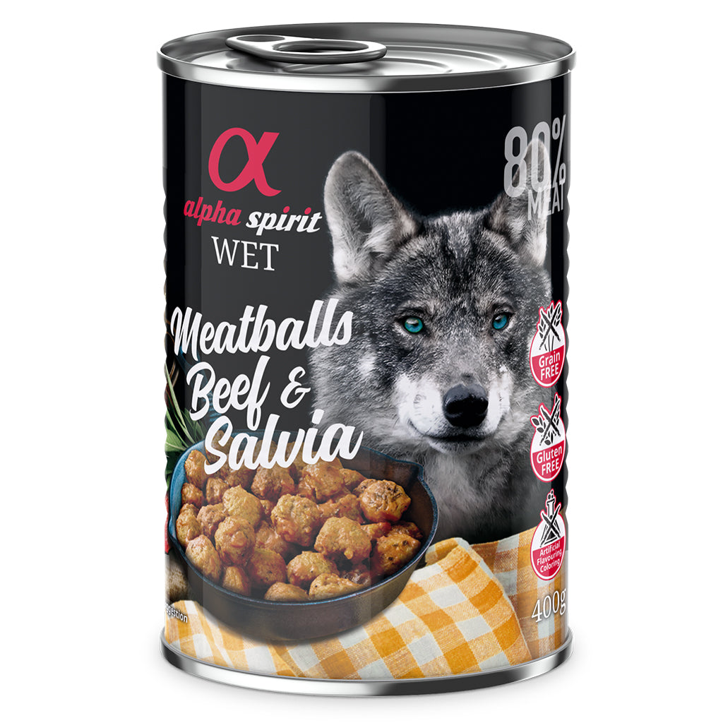 Alpha Spirit Beef with Sage Canned Meatballs for Dogs (6 x 400g) - North East Pet Shop