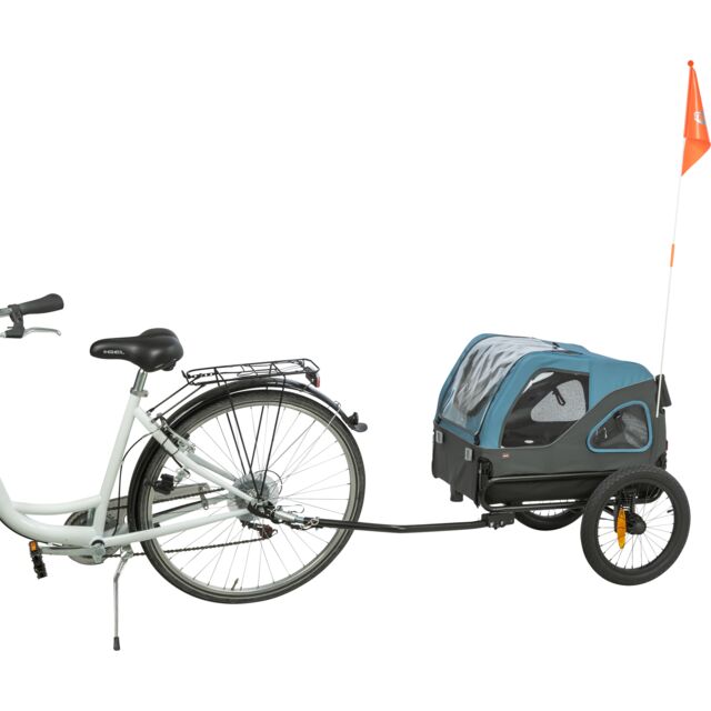 Bicycle Trailer 12821 - 12823 - Size: S Measurements: 70 × 88 × 88/131 cm up to: 23 kg Product Weight: 13 kg Colour: blue/grey Internal dimensions: 64 × 40 × 49 cm