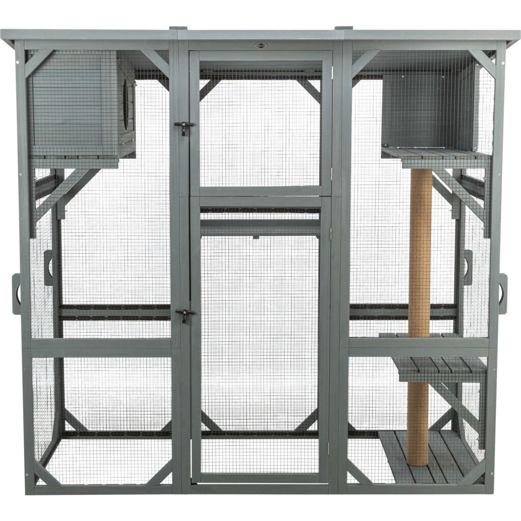 Trixie Outdoor cat enclosure with cave, lying areas and jute post – 181 × 169 × 88 cm, grey – image 2