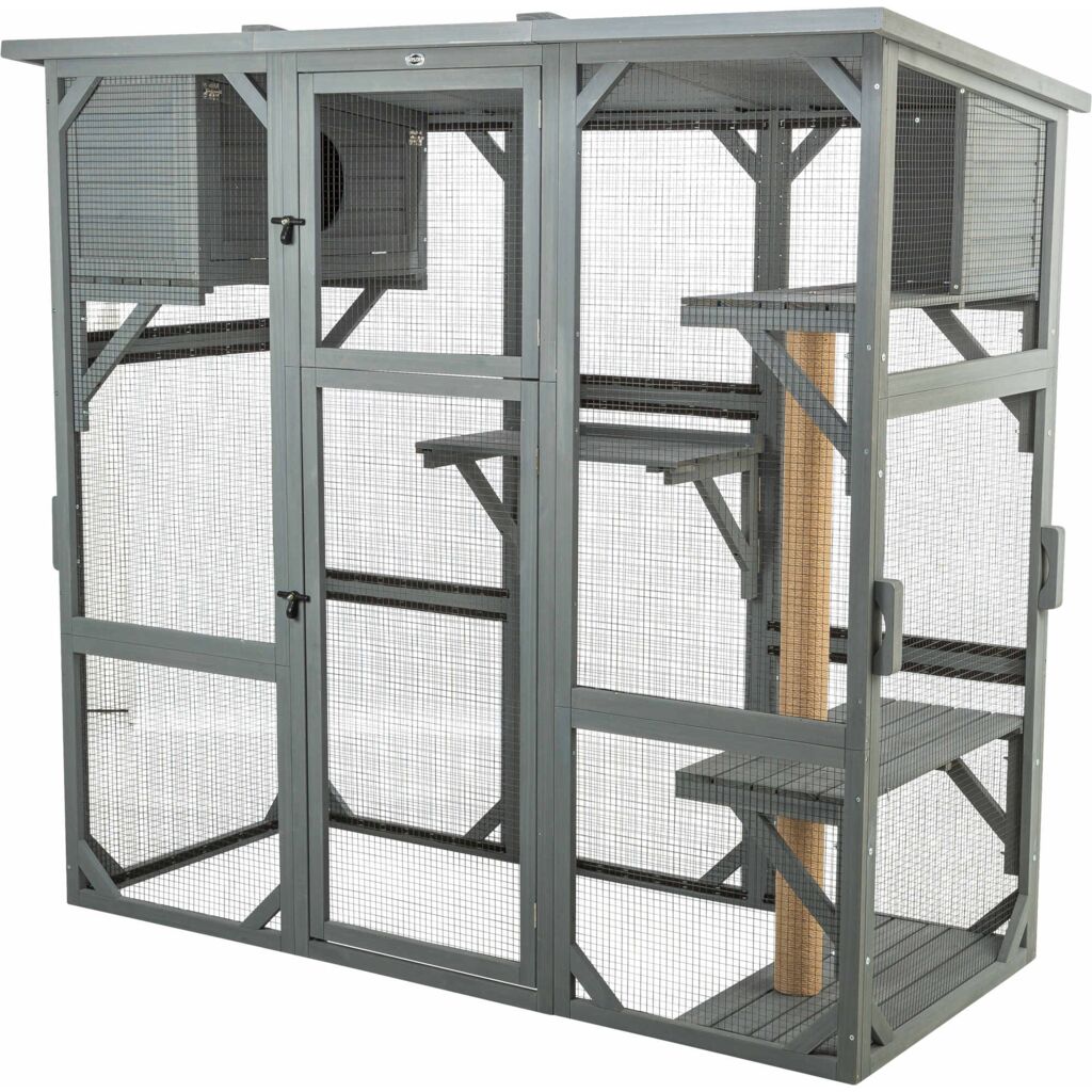 Trixie Outdoor cat enclosure with cave, lying areas and jute post – 181 × 169 × 88 cm, grey – image 3