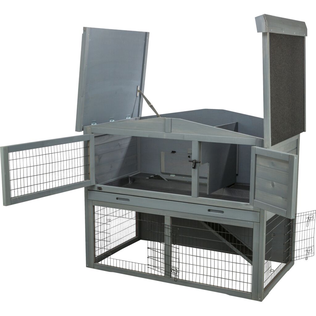 Trixie Small Animal Hutch with Enclosure – 124 × 102 × 78 cm, grey – image 2