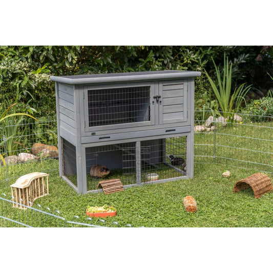 Trixie Small Animal Hutch with Enclosure – 116 × 97 × 63 cm, grey