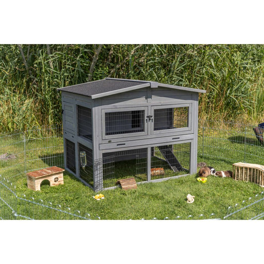 Trixie Small Animal Hutch XL with Enclosure – 135 × 115 × 112 cm, grey