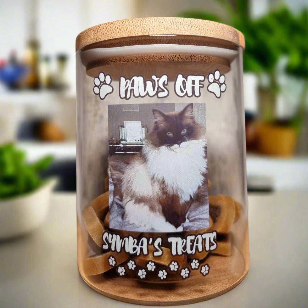 Personalised Pet Treat Jar | Custom Photo Dog Cat Glass Jar Gift