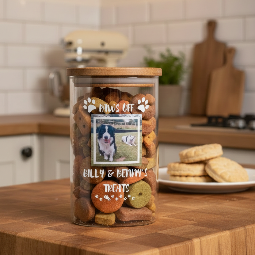 Personalised Pet Treat Jar | Custom Photo Dog Cat Glass Jar Gift