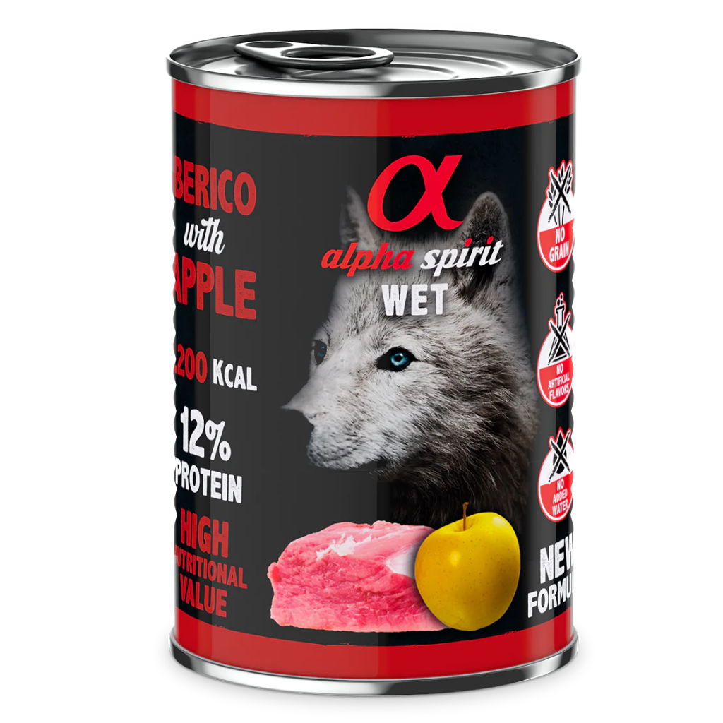 Alpha Spirit Pork with Yellow Apple Complete Wet Canned Dog Food (6 x 400g) - North East Pet Shop
