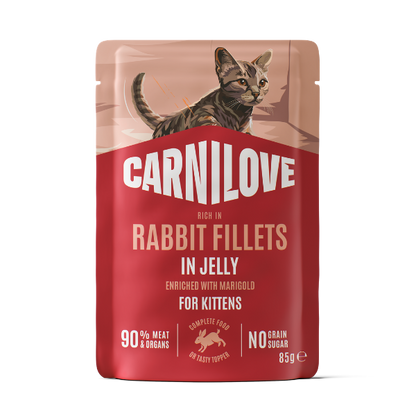 Carnilove Jelly Rabbit with Marigold Kitten Pouch 85g - 24x85g