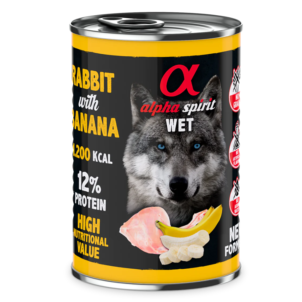 Alpha Spirit Rabbit with Banana Complete Wet Canned Dog Food (6 x 400g) - North East Pet Shop