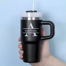 Personalised Pet Parent Travel Tumbler with Straw – 400ml Stainless Steel Cup - Black / Initial & Name