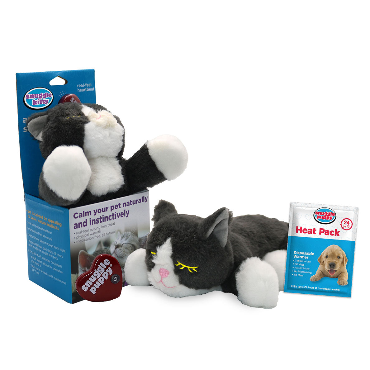 Snuggle Kitty Heartbeat Toy – Grey & White